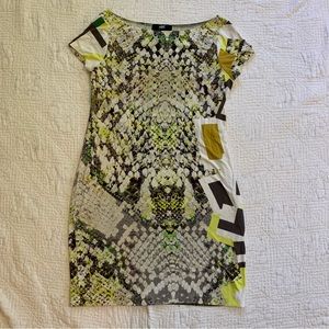 Black white and neon yellow green body con dress
